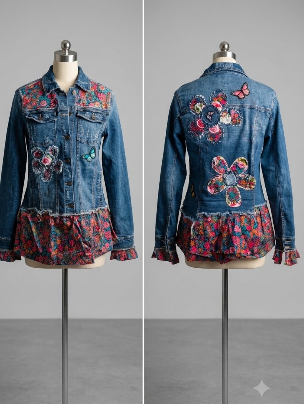 One-of-a-Kind Upcycled Floral Patchwork Denim Jacket-LG By ThreadsReclaimed